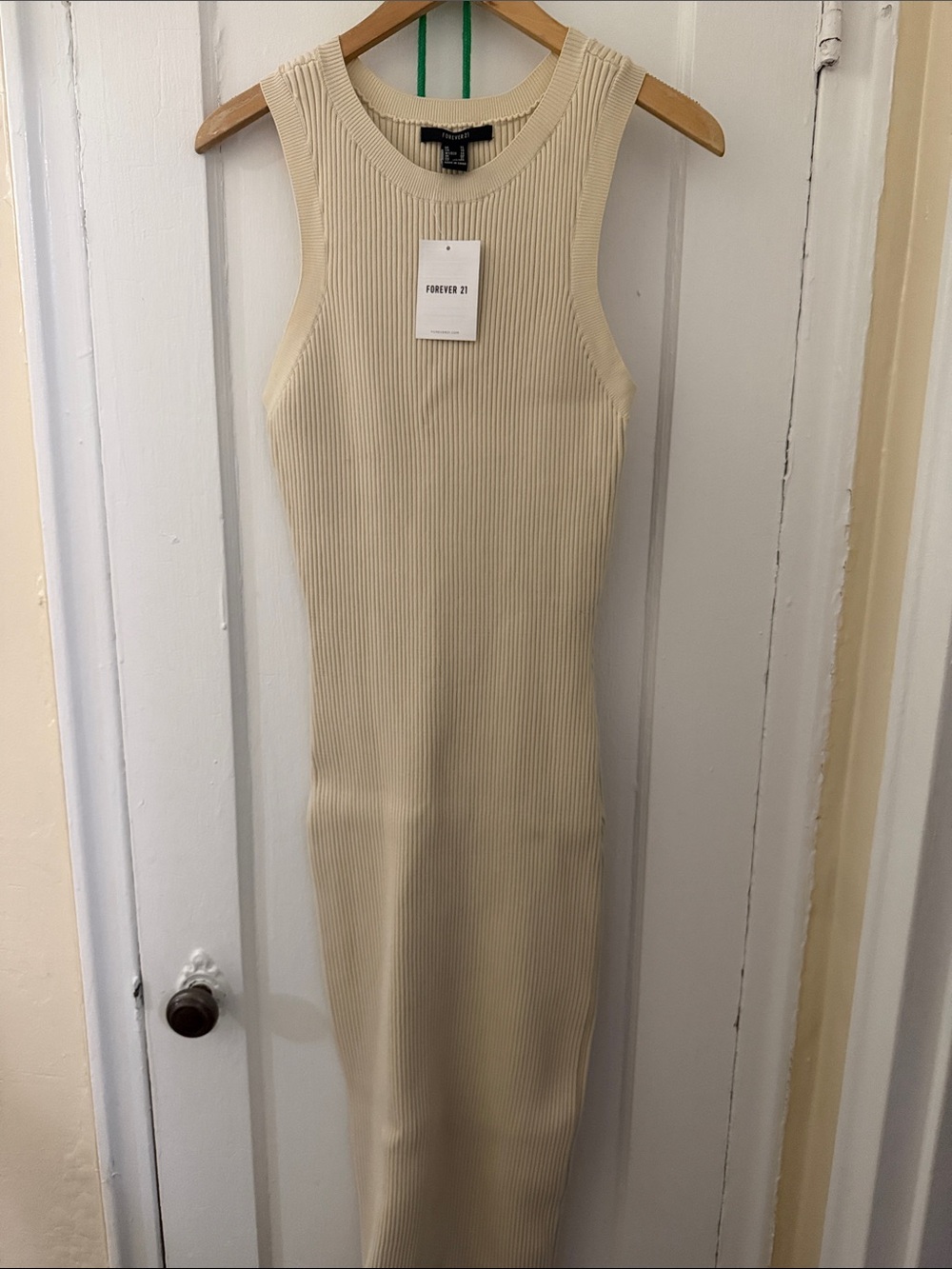 Forever 21 Cream Ribbed Sleeveless Maxi Dress